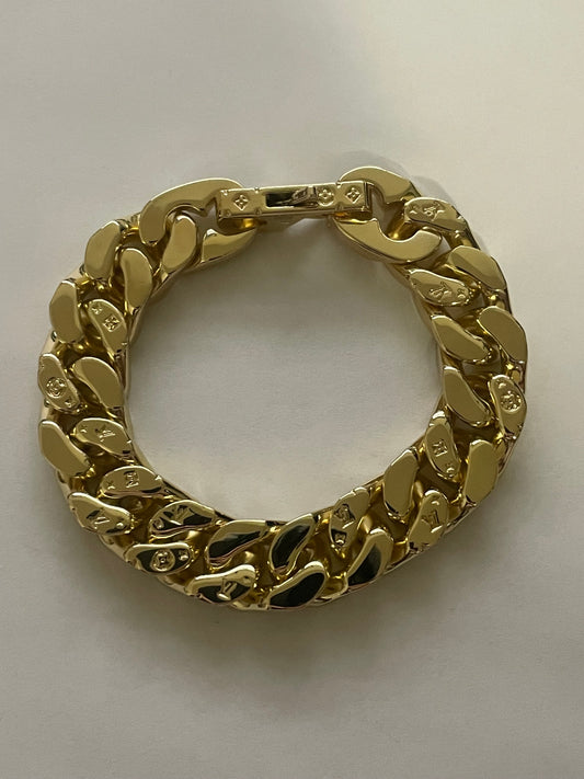 Pre-owned Louis Vuitton Monogram Cuban Chain Bracelet Gold