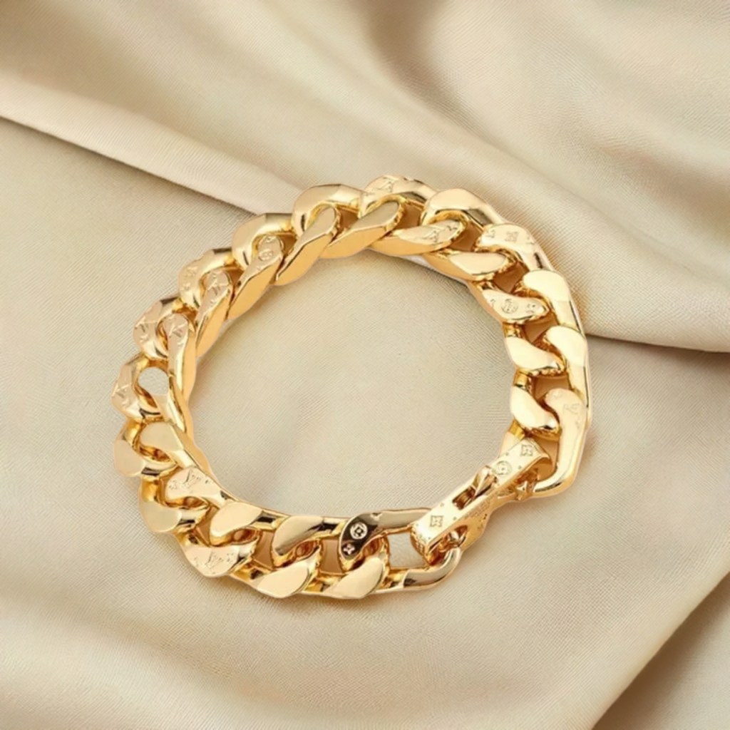 Pre-owned Louis Vuitton Monogram Cuban Chain Bracelet Gold