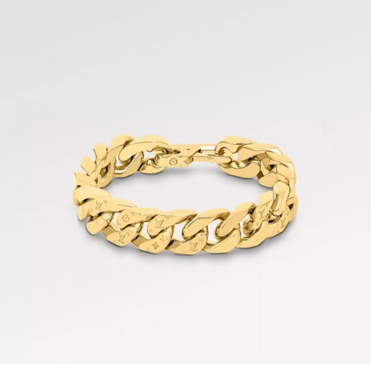 Pre-owned Louis Vuitton Monogram Cuban Chain Bracelet Gold