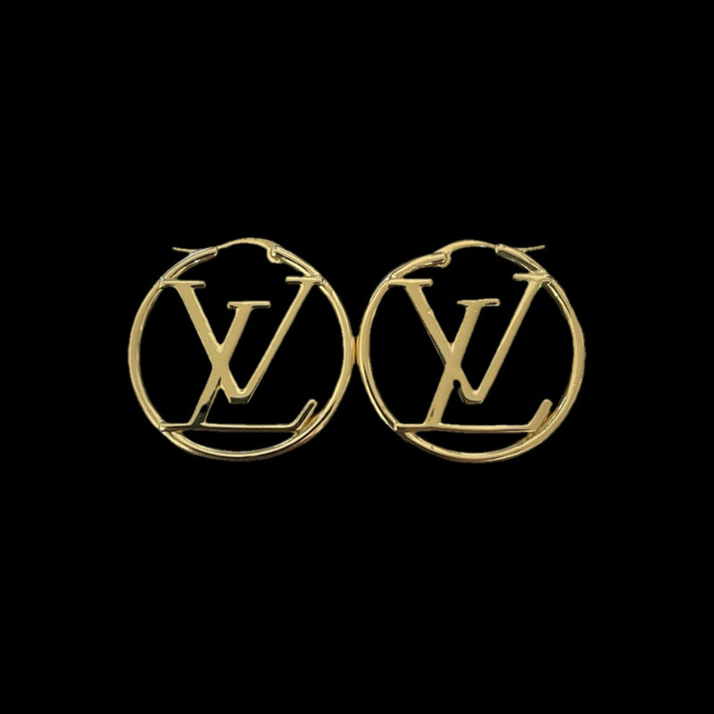 Vintage LV Gold Color Hoop Earrings Medium Size